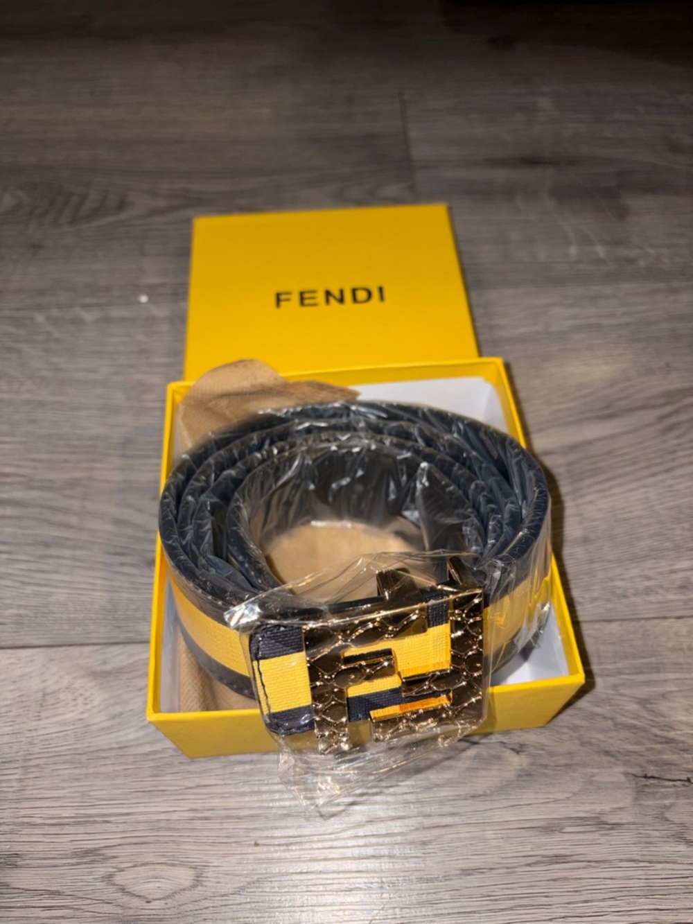Fendi Black and Yellow FF Buckle Belt